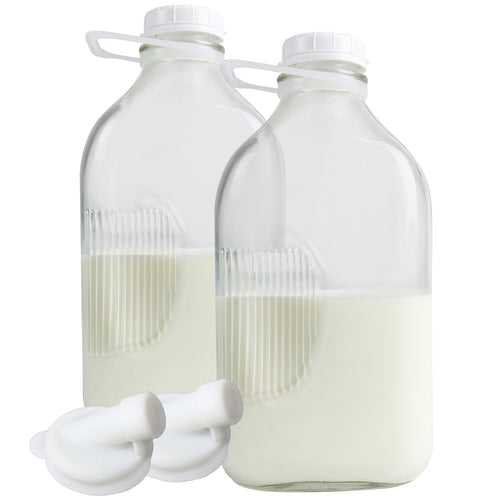 2 Pack Heavy Glass Milk Bottles 2 Quart (64 Oz) Jugs; Extra Lids & Pour Spouts!Milk BottlesShenandoah Homestead Supply715407462107