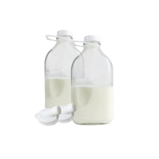2er-Pack Milchflaschen aus schwerem Glas, 2 Quart (64 Oz) Krüge; Zusätzliche Deckel und Ausgießer! 