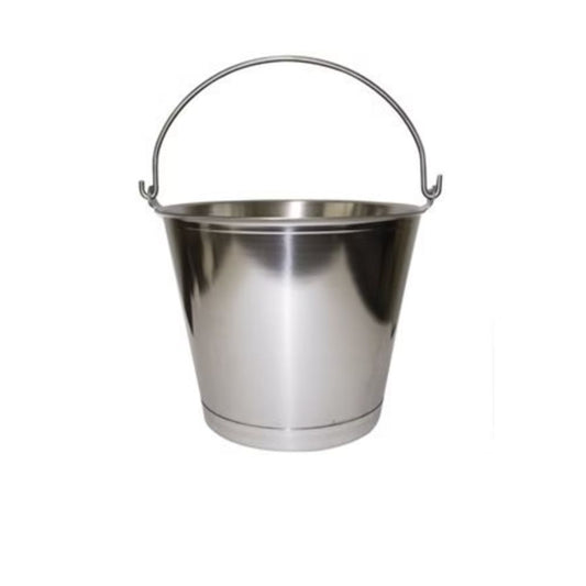Cubo de acero inoxidable de primera calidad, cubo para veterinario/leche, fabricado en EE. UU., completamente sin costuras y grueso, tamaños de 13 a 20 cuartos con fondo de timbre 