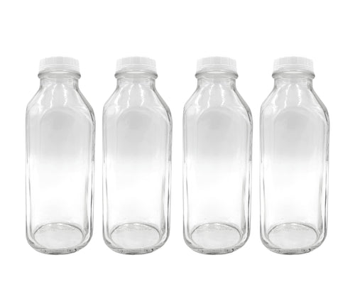 The Dairy Shoppe Glass Milk (Qt) Bottles with Extra Lids & NEW Pour Spout! (4, 33.8 oz)Shenandoah Homestead Supply00715407462084